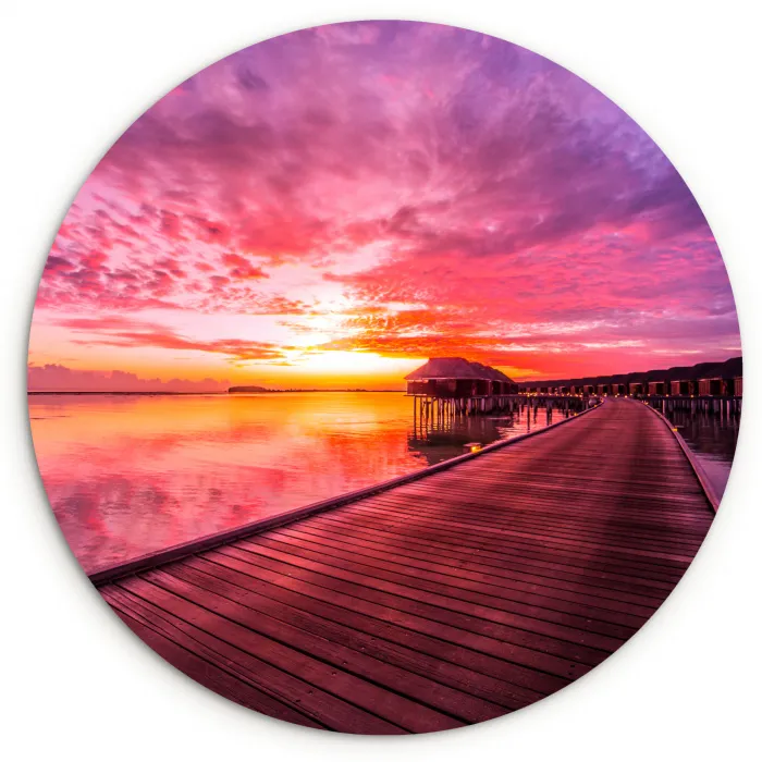 Steiger - Water - Zon - Roze - Horizon Wandcirkel kunststof plaat 5mm dik klein -3d