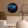 Wereldkaart - Waterstructuur - Blauw Wandcirkel plexiglas klein -sfeer1