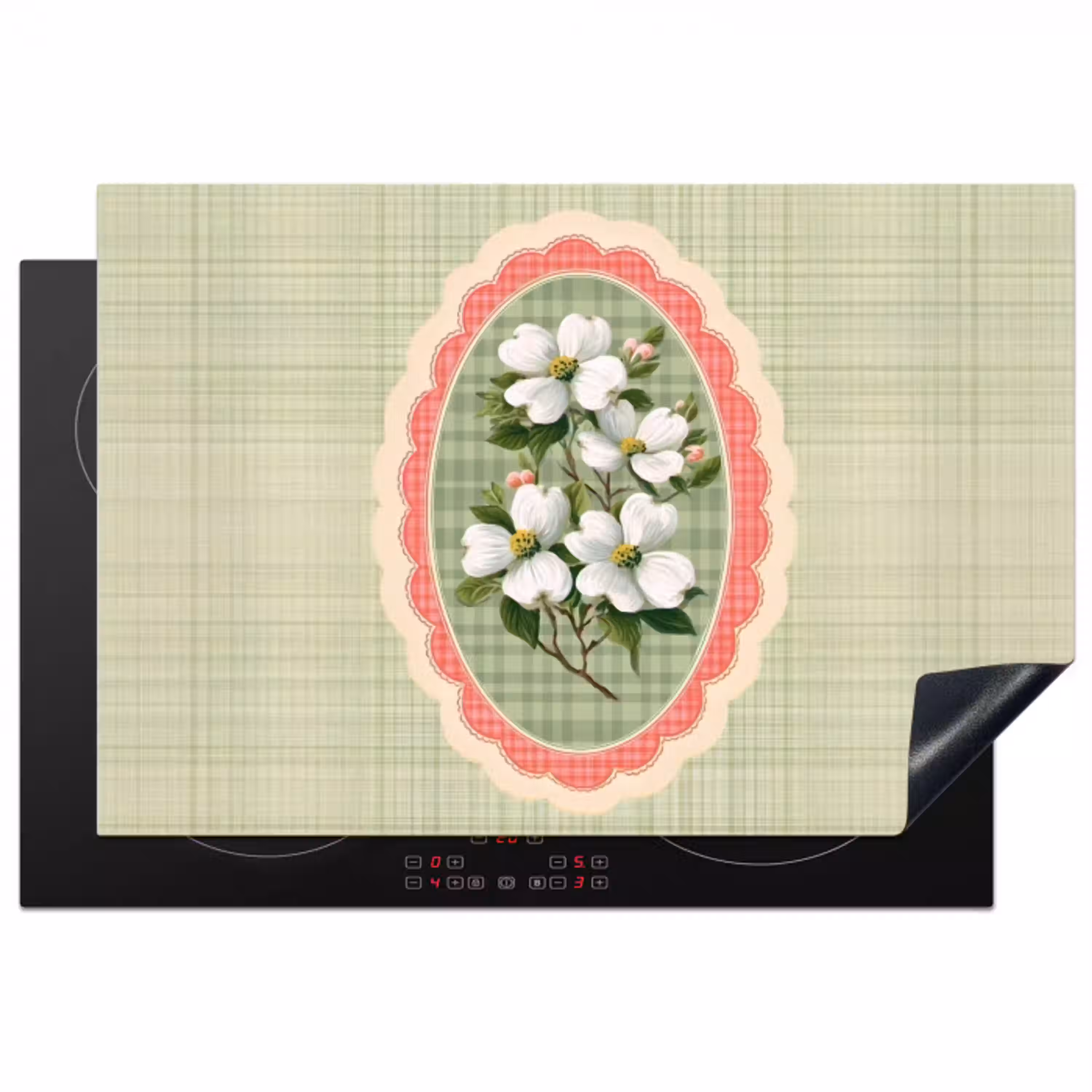 Bloemen - Illustratie - Geruit - Groen Inductie beschermer vinyl 3mm klein -3d