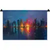 Skyline - Penseelstreken - Donkerblauw - Lichtgevend Wandkleed katoen klein -zz3d