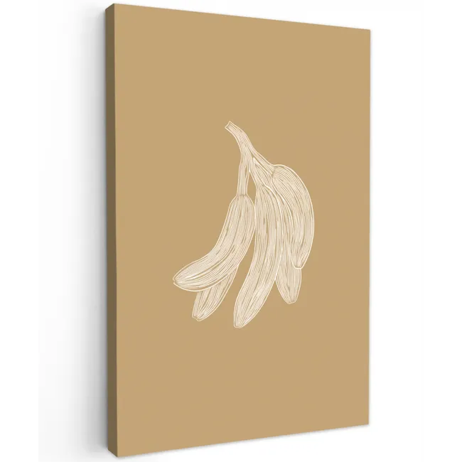 Bananen - Beige - Lijntekening - Minimalistisch Tuinposter op houten frame 2 cm dik klein -3d