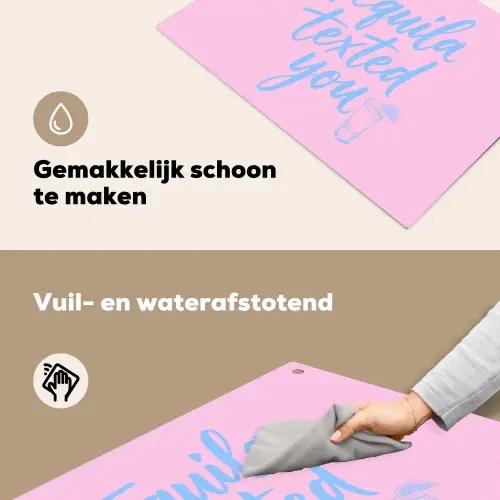 Tequila texted you - Roze - Blauw Inductie beschemer met haakjes klein -ky-schoon-nl
