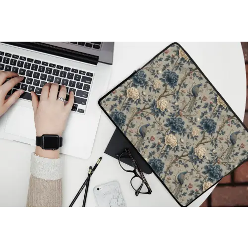 Pauw - Bloemen - Blauw laptophoes neopreen klein 279 -bureau