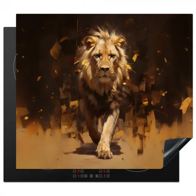 Leeuw - Geschilderd - Abstract - Goud Inductie beschermer vinyl 3mm middel -3d