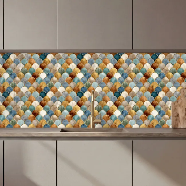 Kitchen splashback - Scale shape - Earth tones - Metallic - Glossy