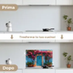 Deur - Hout - Bloemen - Blauw keuken achterwand spatscherm klein -voor_na_IT