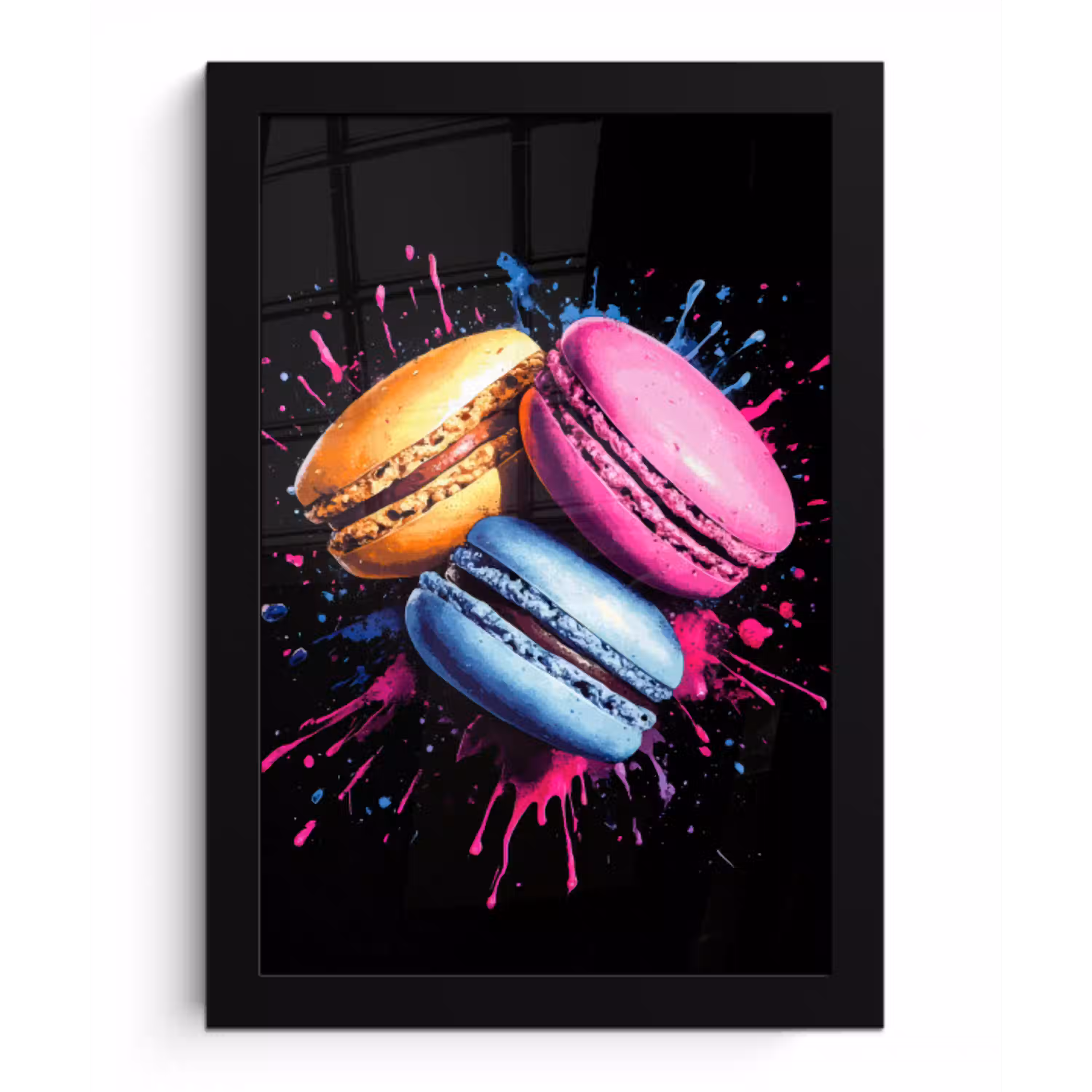 Macarons - Dessert - Graffiti - Kleurrijk - Roze - Blauw - Geel fotolijst zwart zonder passe partout klein -3d