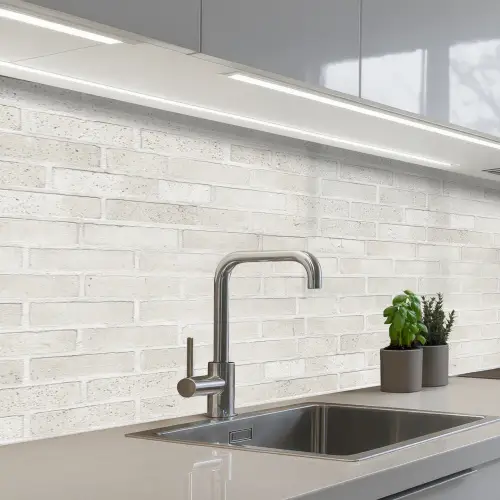 Muur - Wit - Bakstenen keuken achterwand 2 middel 871 -3d_schuin