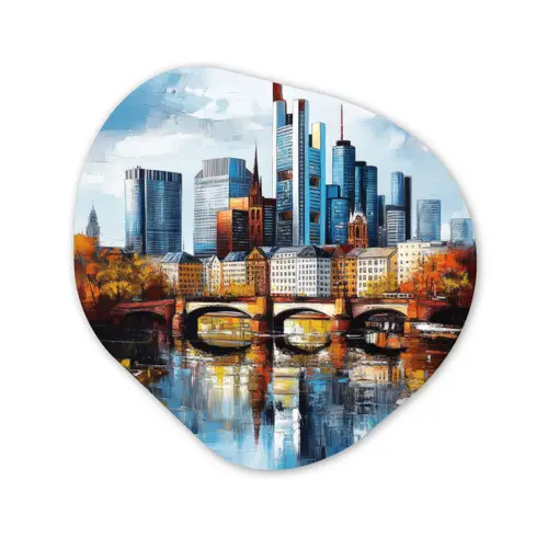 Bomen Frankfurt- Stad - Skyline - Brug Wandcirkel Organisch Plexiglas middel -3d
