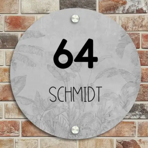 Grijs botanisch patroon - Modern Naambord Rond klein -sfeer2