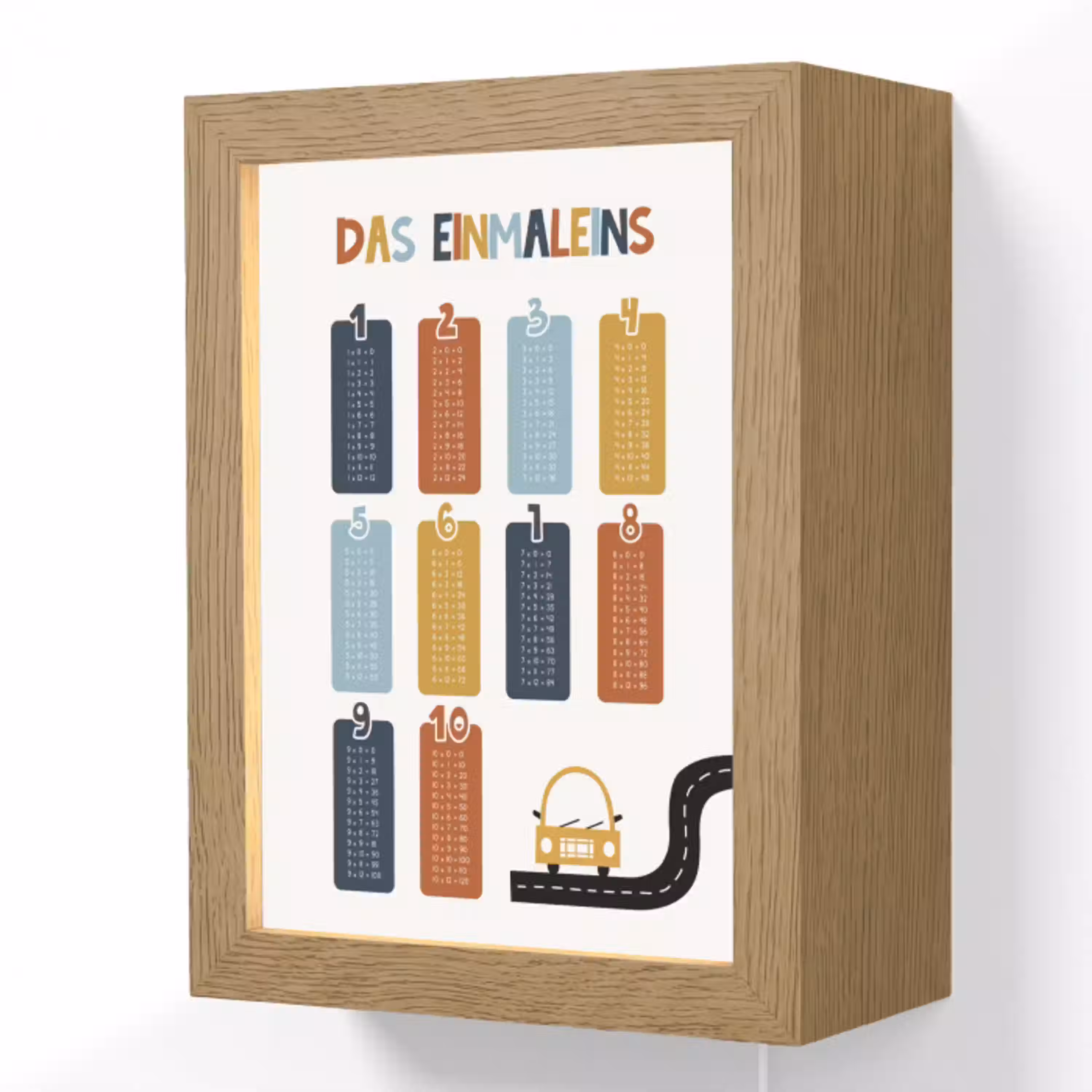 Educatief - Leren rekenen - Auto - Vermenigvuldigingstabel Light Box met kabel (Wandlamp kind) klein -3d