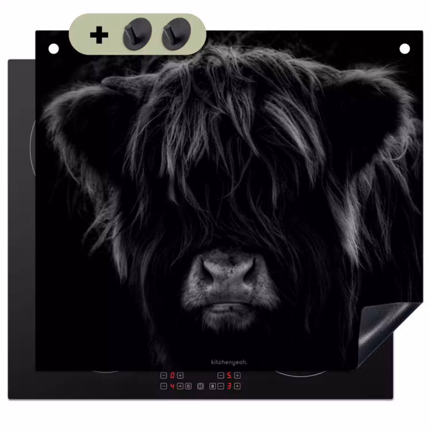 Inductiebeschermer & spatscherm (2in1) - Schotse hooglander - Zwart