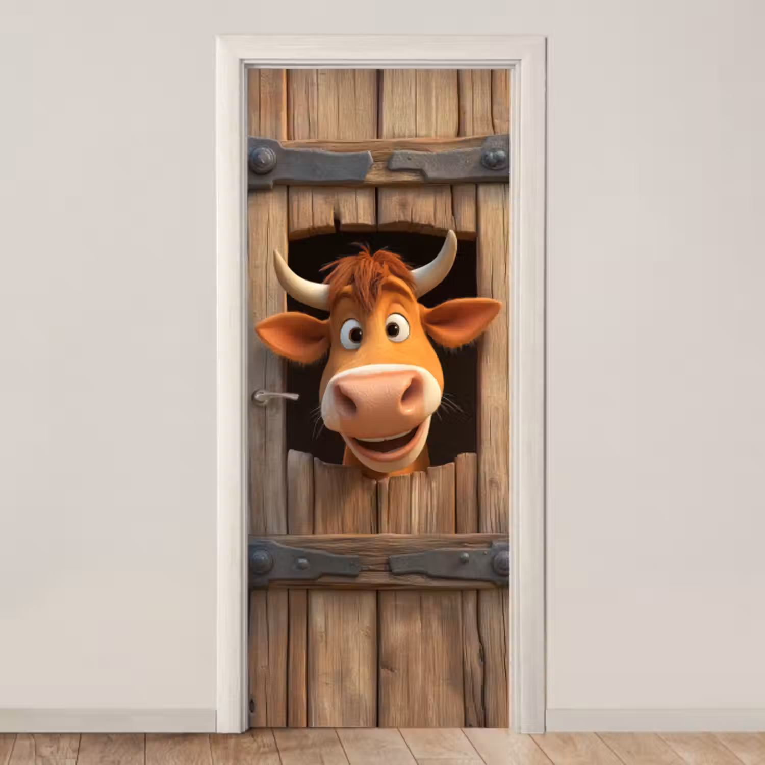 Deursticker - Koe - Bruin - Boerderij - Schuur - Raam
