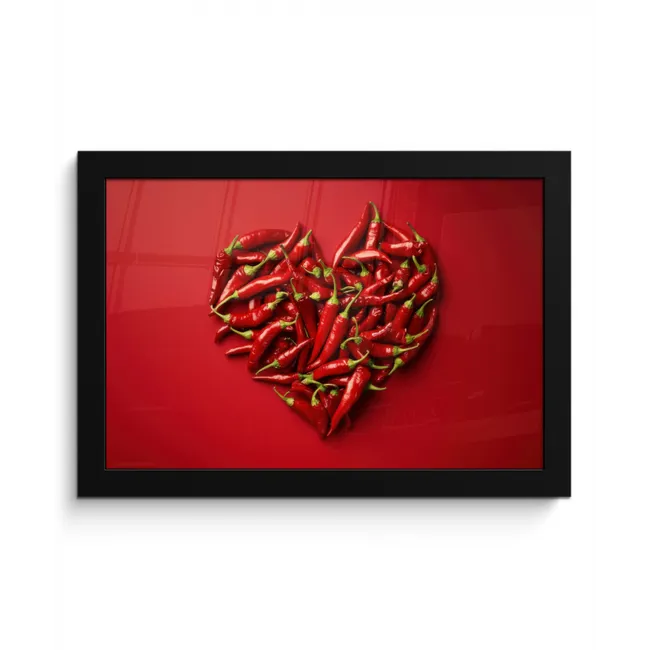 Pepers - Rood - Hart fotolijst zwart zonder passe partout klein -3d