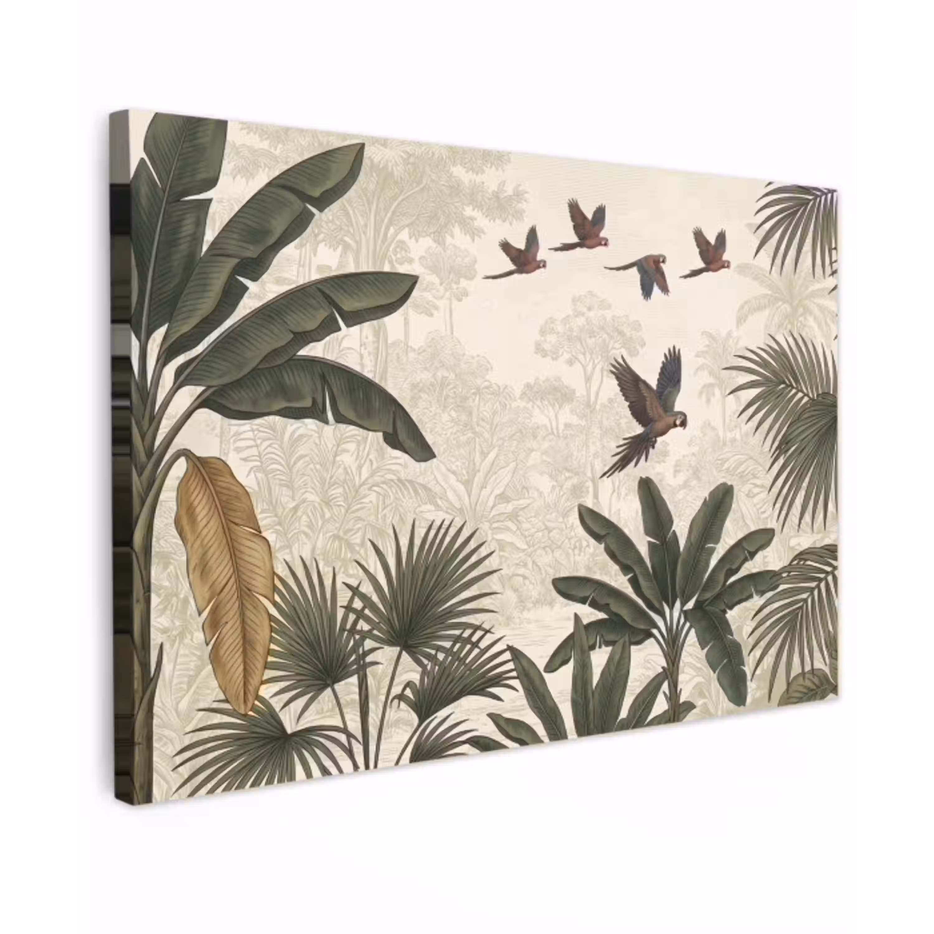 Papagaaien - Jungle - Tropisch - Green Tuinposter op houten frame 2 cm dik klein -3d