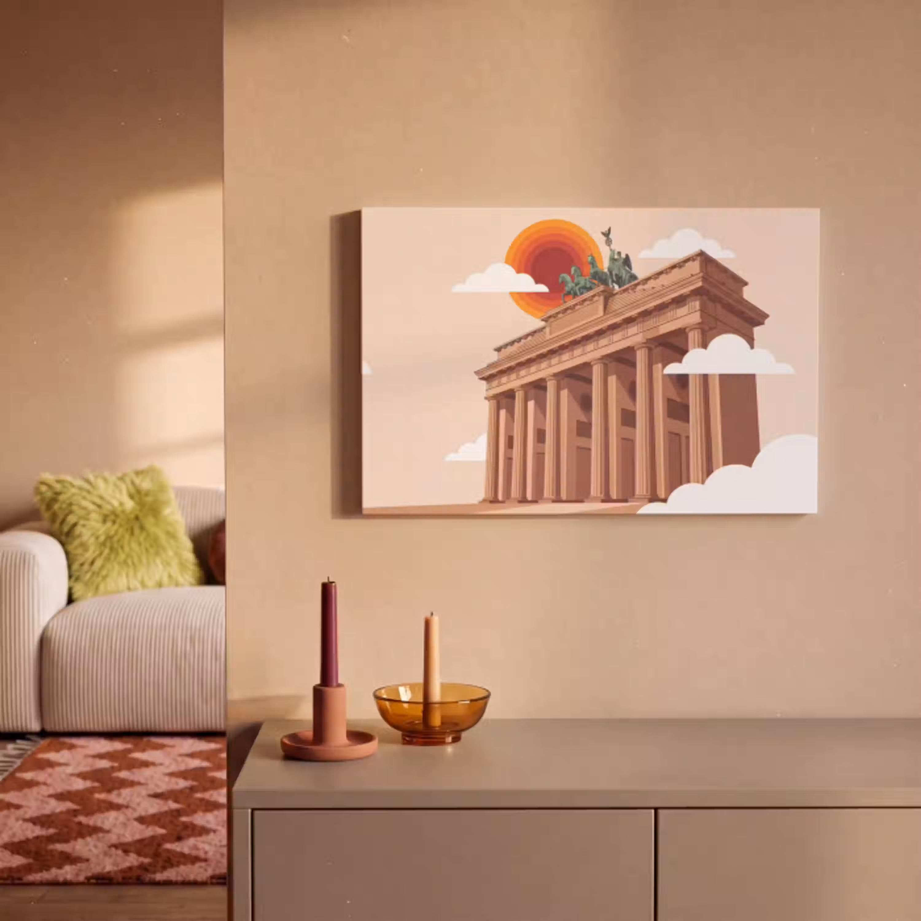 Architectuur - Brandenburg - Berlijn - Zonsondergang - Historisch canvas 2cm klein -sfeer1
