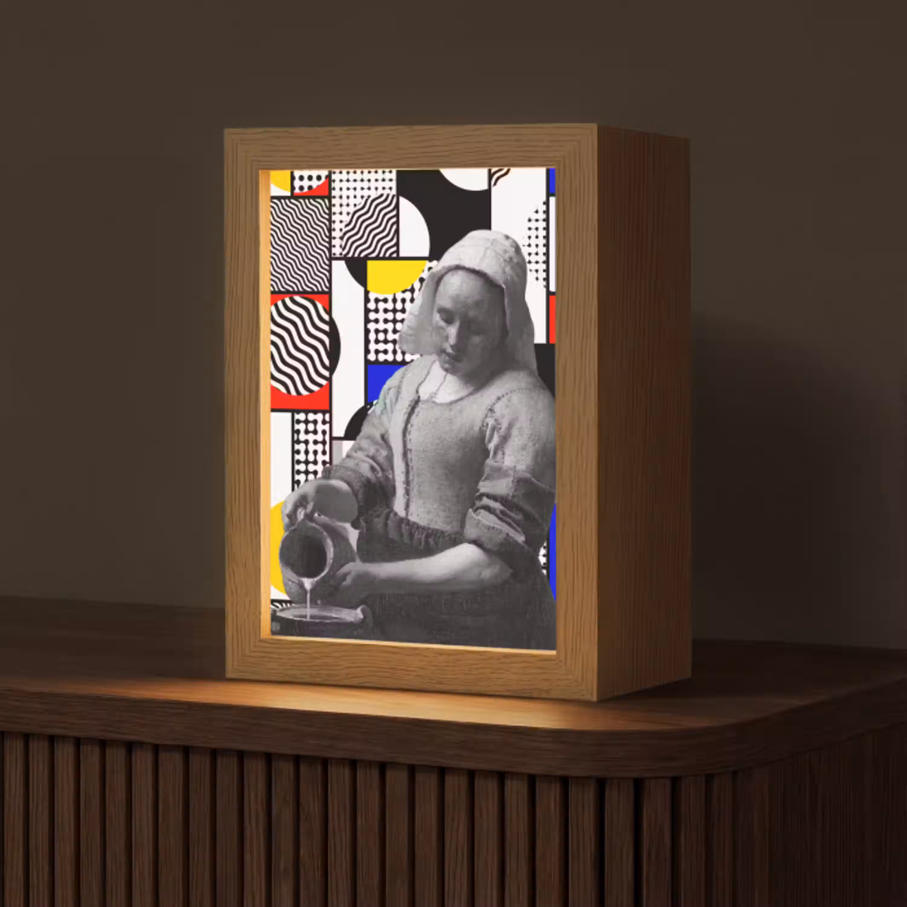 Collage - Mondriaan - Melkmeisje Light Box met kabel (Tafellamp) klein -z3d_website