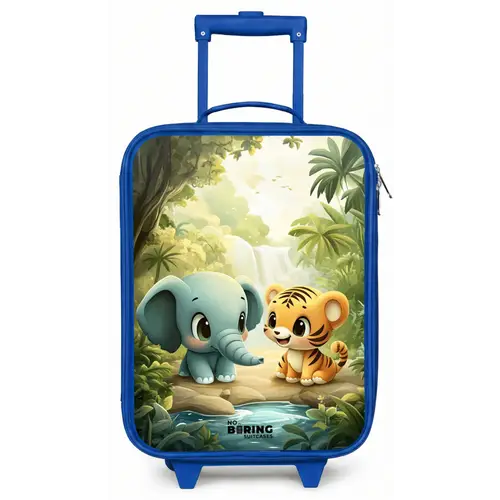 Olifant - Tijger - Bos - Jungle Kinderkoffer - Blauw klein -zz3dotto
