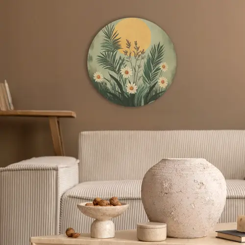 Bloemen - Bladeren - Zon - Groen Akoestische PET Vilt - Rond klein -sfeer1