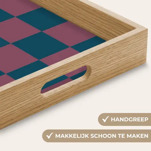 Schaakbord print - Blauw - Rood - Blokjes Dienblad Rechthoek middel -USP_HandgreepNL