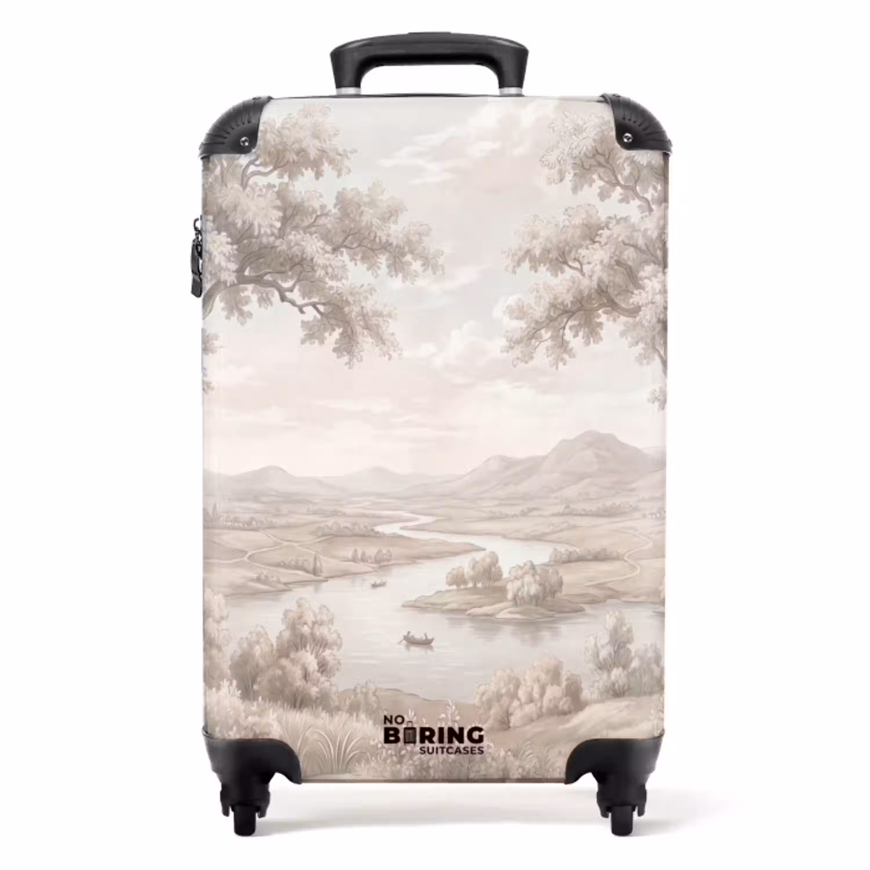 Rivierlandschap - Bergen - Natuur - Vintage - Beige NBS - Handbagage koffer - Volwassenen Unisex middel -productfoto_recht