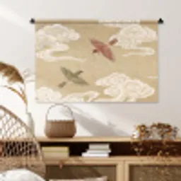 Vogels - Vliegen - Beige Wandkleed katoen middel -sfeer5