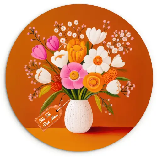 Vaas - Bloemen - Oranje Wandcirkel kunststof plaat 5mm dik klein -3d