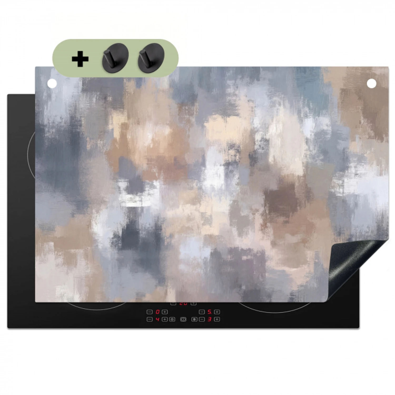 Penseelstreken - Schilderij - Beige Inductie beschemer met haakjes klein -3d