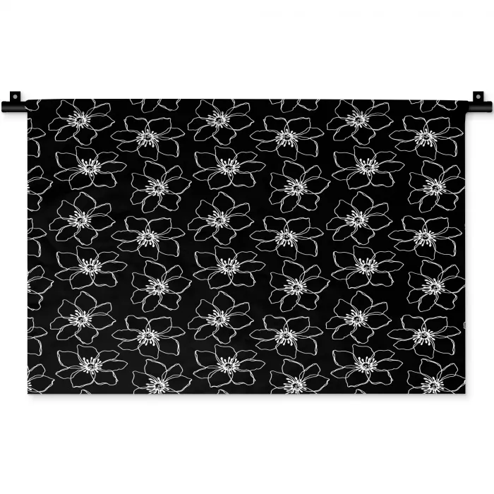 Bloemen - Patroon - Wit - Zwart Wandkleed katoen klein 269 -zz3d