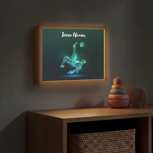 Voetbal - Voetballer - Jongen - Zwart Light Box met batterij (Wandlamp kind) middel -sfeer5_kind
