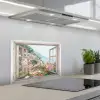 Doorkijk - Italië - Bloemen - Zee - Kust - Stad - Bergen keuken achterwand spatscherm klein -3d_schuin
