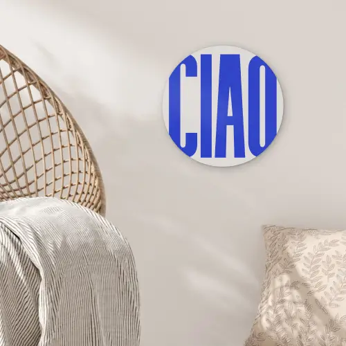 Ciao - Hoofdletters - Blauw - Minimalistisch Akoestische PET Vilt - Rond klein -sfeer4