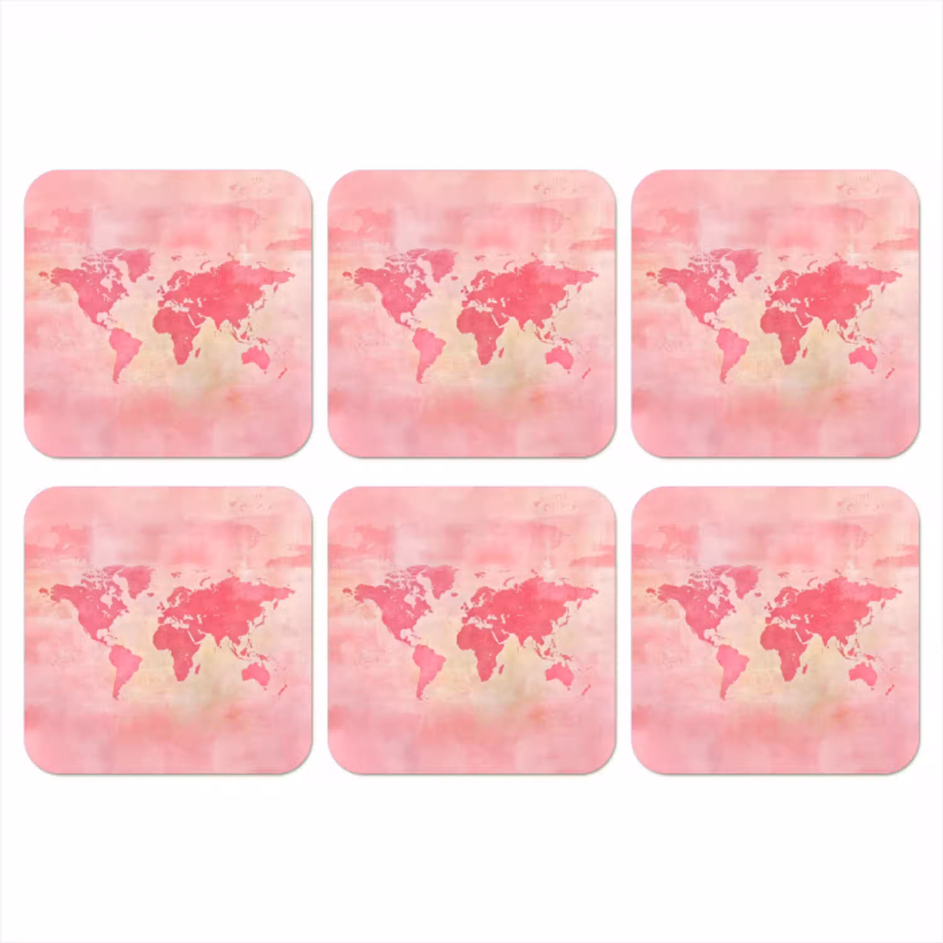 Wereldkaart - Roze - Vaag onderzetter kurk middel -3d