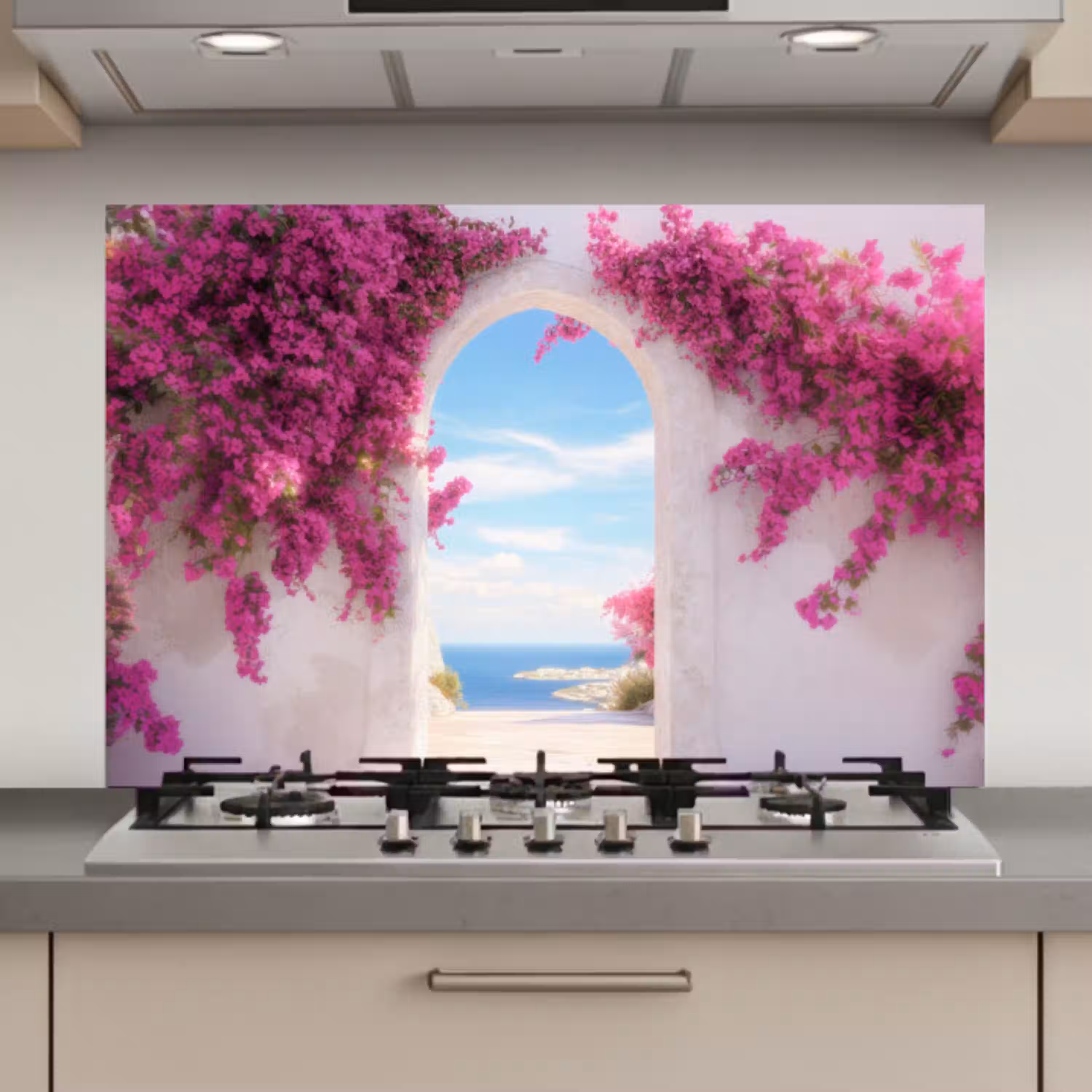Zee - Roze - Bloemen - Poort keuken achterwand spatscherm klein -3d_website