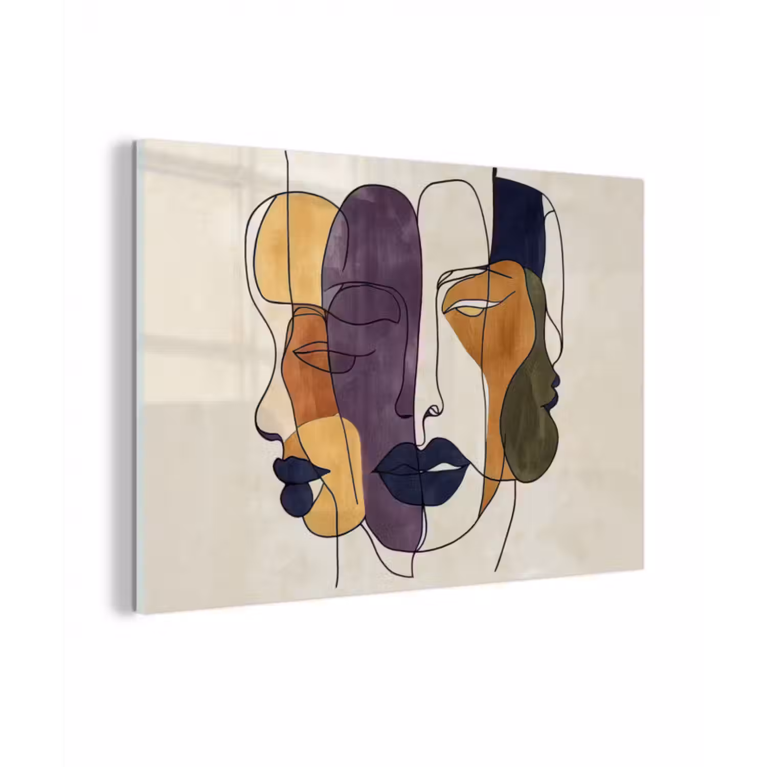 Glasbild - Abstrakt - Überlappende Gesichter - Lila - Dunkelgrün
