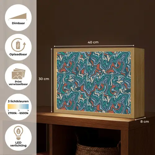 Golven - Retro - Blauw - Patroon Light Box met batterij (Wandlamp) middel 907 -USP_websiteoverzichtNL