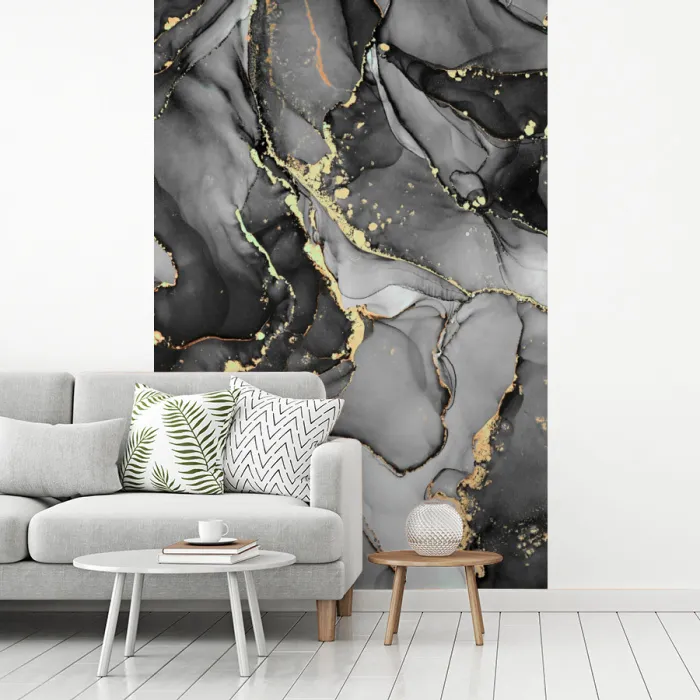 Marmer - Zwart - Goud - Grijs fotobehang vinyl groot -woonkamer