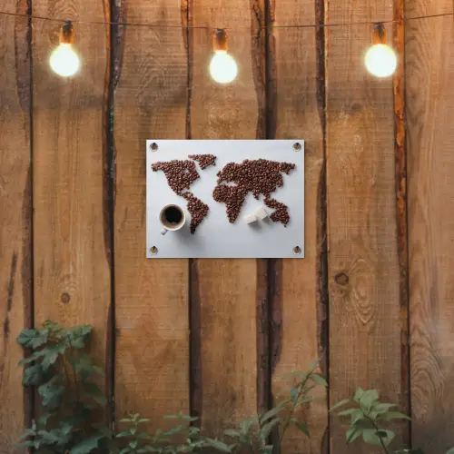 Wereldkaart - Koffiebonen - Suikerklontjes tuinposter los doek klein -sfeer1