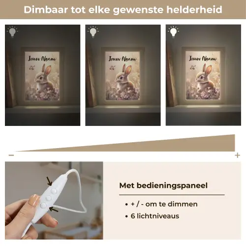 Konijntje - Bruin - Bloemen - Vlinders Light Box met kabel (Kinderlampje) klein -USP_dimbaarNL
