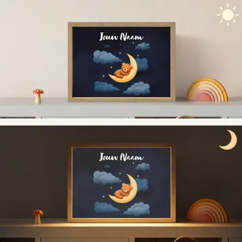 Teddybeer - Maan - Wolken - Sterren Light Box met batterij (Wandlamp kind) middel -sfeer3_kind
