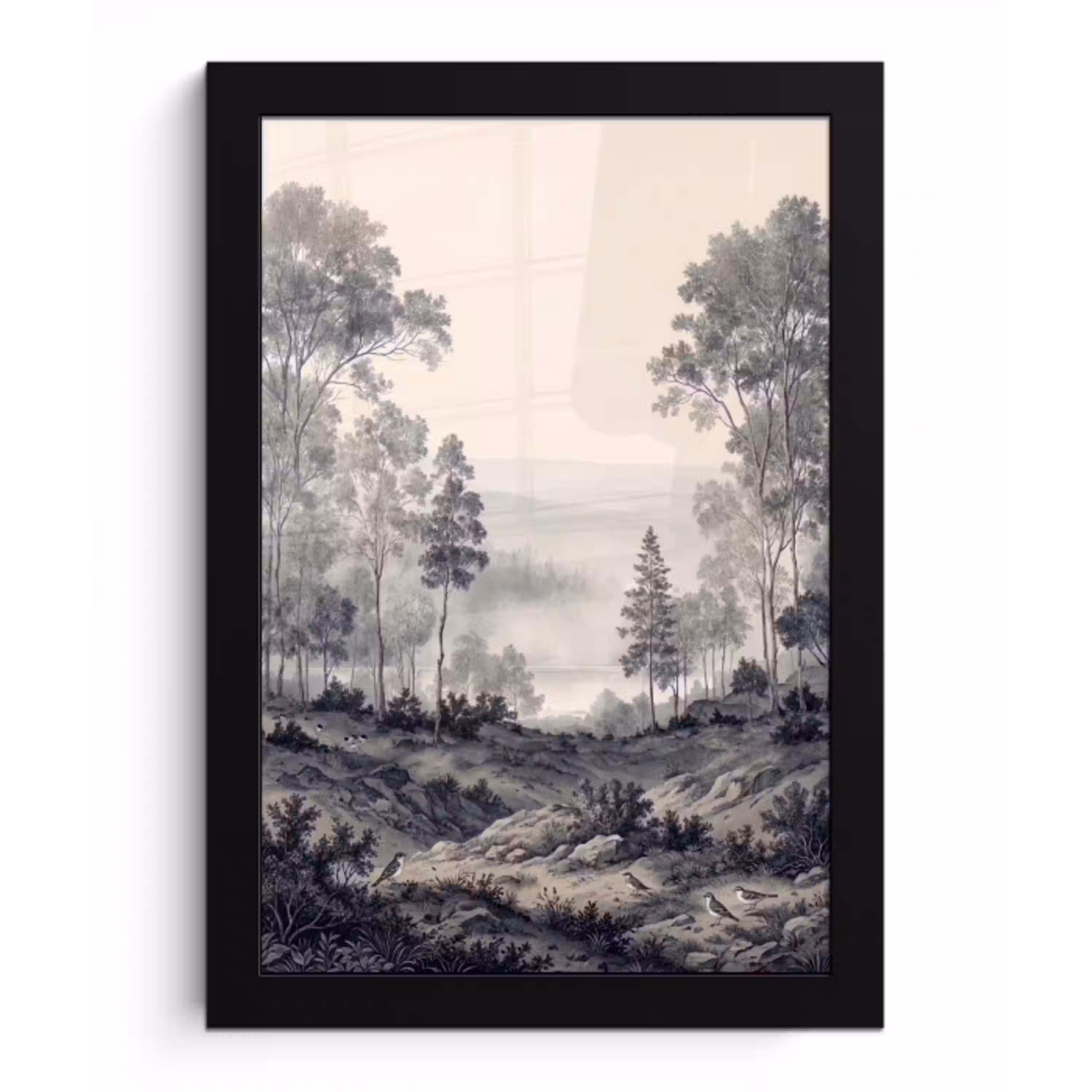 Mistig - Berglandschap - Illustratie fotolijst zwart zonder passe partout klein -3d