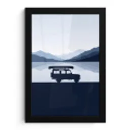 Auto - Meer - Bergen - Blauw fotolijst zwart zonder passe partout klein -3d