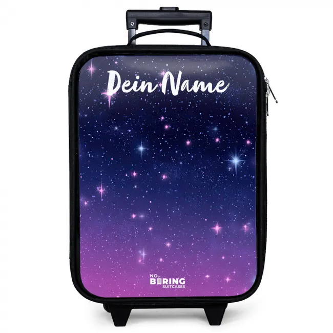 Kinderkoffer mit Name - Sterne - Galaxie - Blau - Rosa