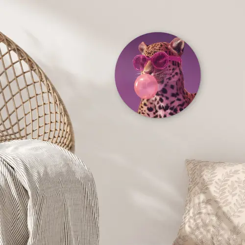Panter - Zonnebril - Kauwgombel - Roze Wandcirkel kunststof plaat 5mm dik klein -sfeer5