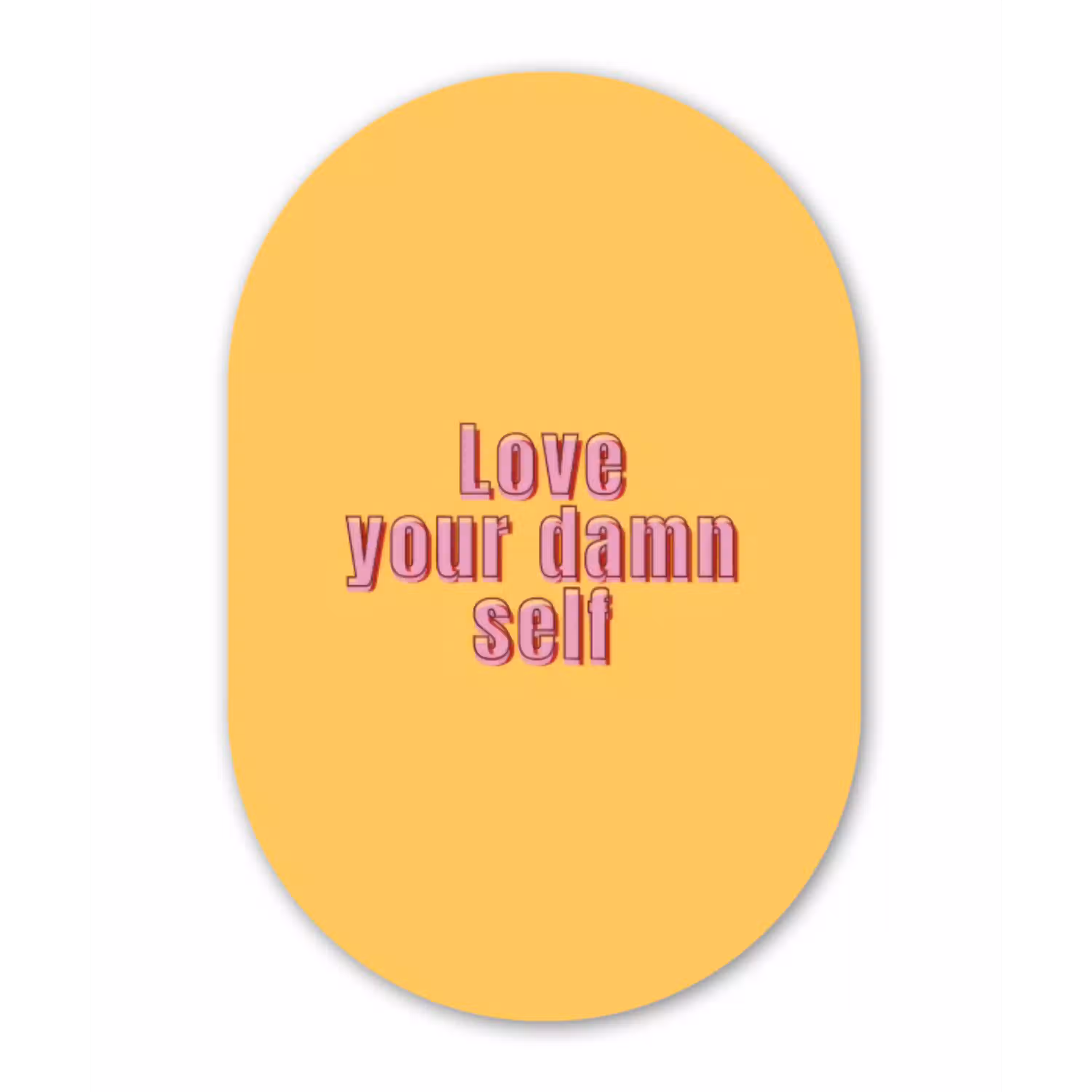 Love yourself - Roze - Geel Wandcirkel Ovaal Glas middel -3d