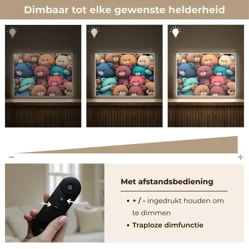 Knuffelbeer - Knuffel - Roze - Blauw - Bruin - Kind Light Box met batterij (Wandlamp kind) middel -USP_dimbaarNL