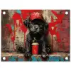 Puppy met Rode Pet en Spuitbus tuinposter los doek klein -3d