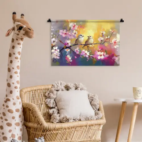 Vogels - Bloemen - Roze Wandkleed katoen klein -wsfeer5_kind