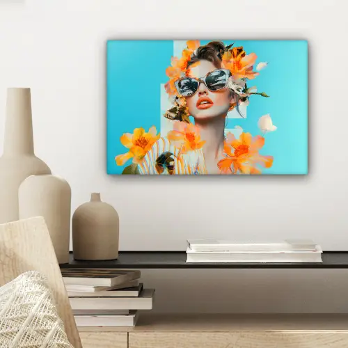 Bloemen - Vrouw - Zonnebril - Blauw canvas 2cm klein -sfeer6