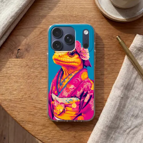 Bloemenkrans - Hagedis - Kimono - Paars Telefoonhoesje iPhone 17 Pro klein -sfeer1
